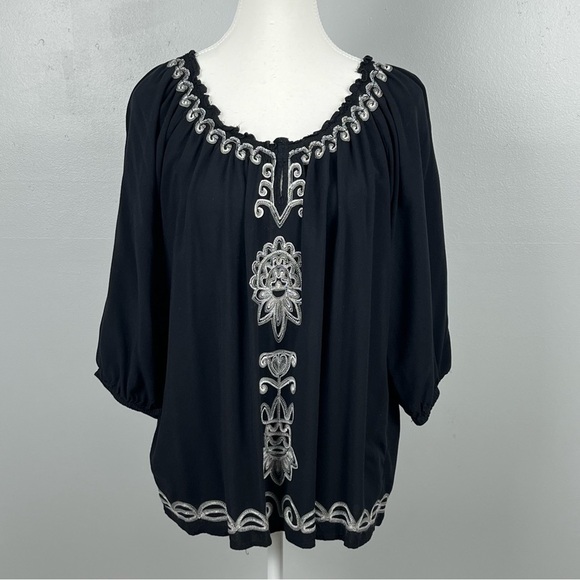 New Directions embroidered 3/4 sleeve elastic neckline top, size PL. - Picture 1 of 9